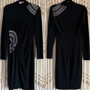 Cache Black Long Sleeve Silver Stud Embellished Bodycon Career Formal Dress Med